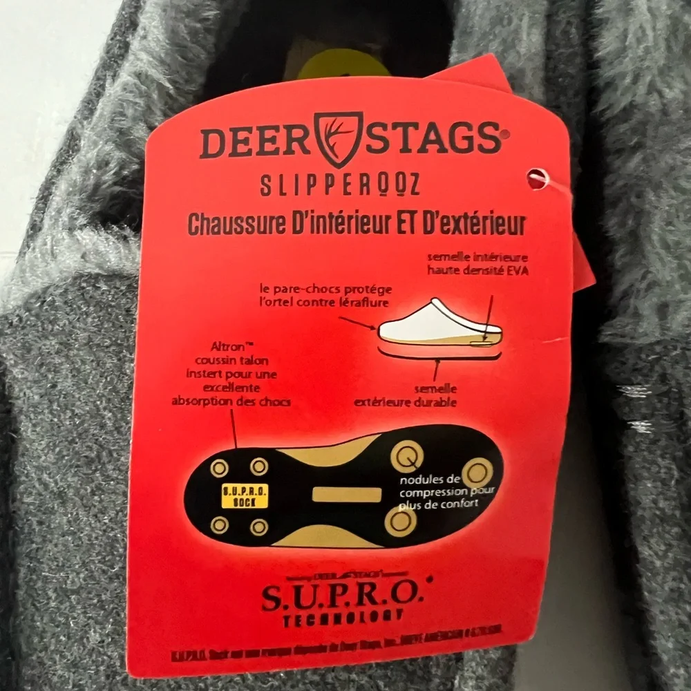 Deer‎ Stags Kids Gray Comfy Moccasin Slippers with plush Lining Size 5, NWT